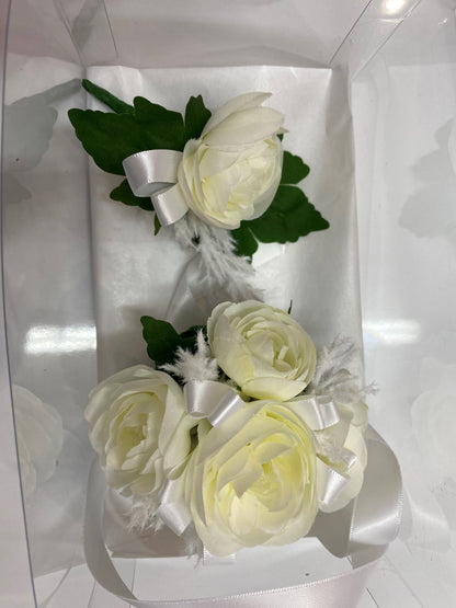 Artificial Wrist Corsage and Buttonhole Set