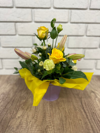 Seasonal Flowers in Tin Bucket