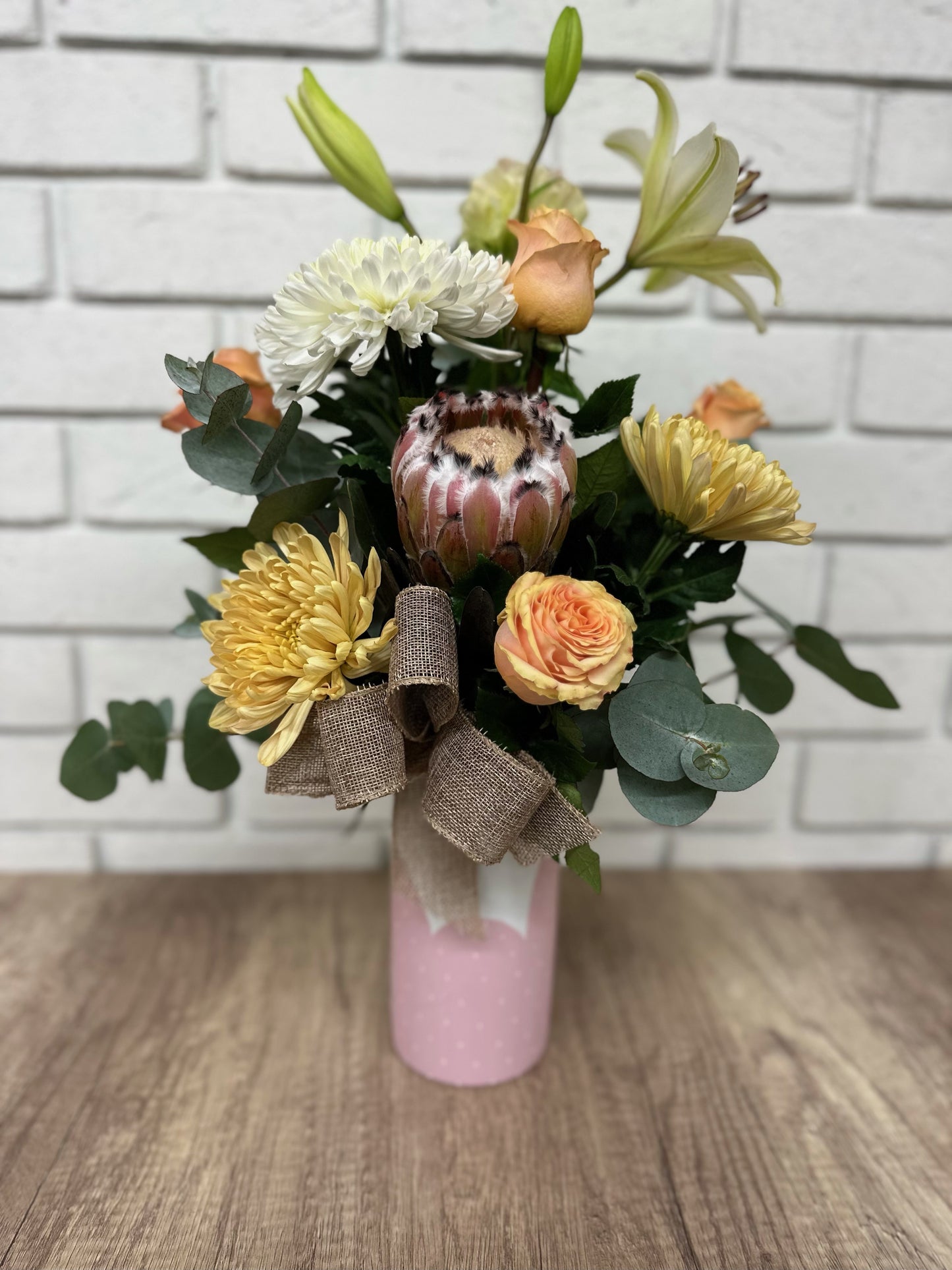 Colourful arrangement in Elaine and Mavis Vase