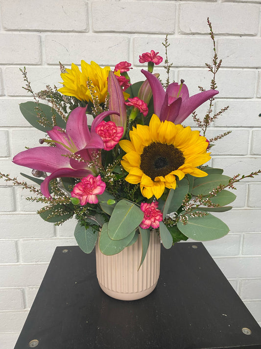 Sunflowers & Lilies in ceramic