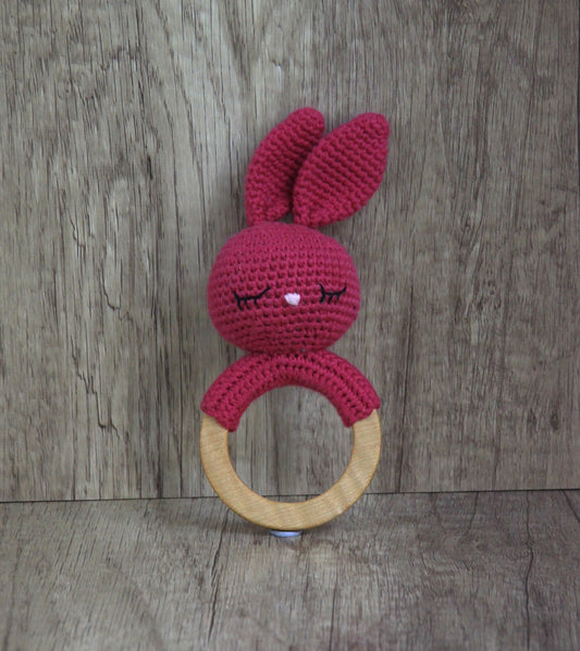 Knitting Garden - Teething Rattles - Hot Pink Bunny